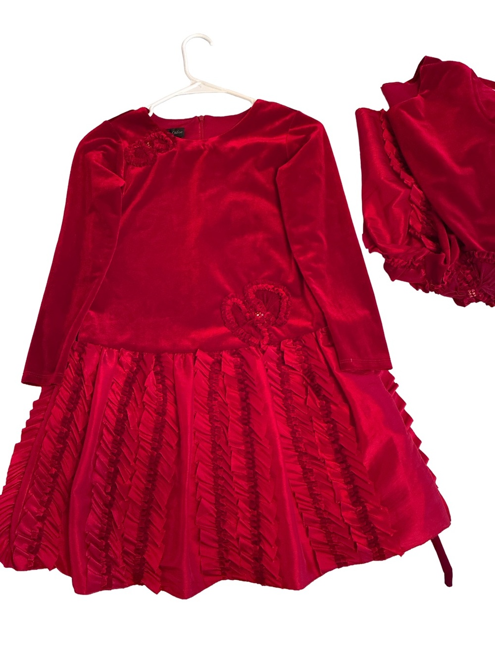 Isobella & Chloe Red Velvet Dress with Ruffled Skirt Read for Sizes